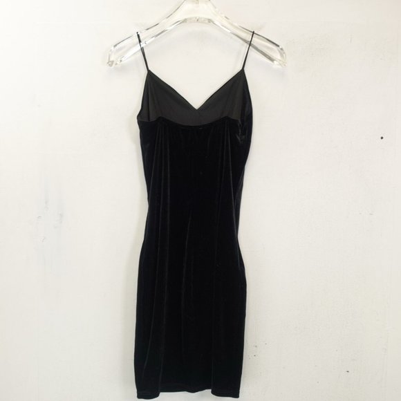 MISTYROSE Dress Velvet Black Bodycon Mini SMALL Strap Stretch Solid Open Back - Picture 8 of 10